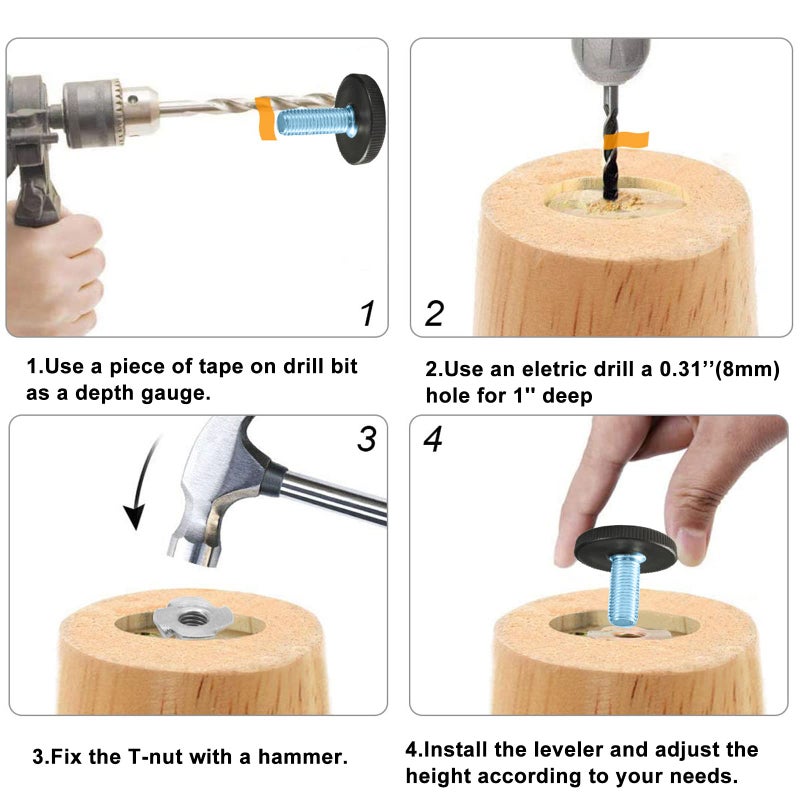 WAFJAMF 24 PCS M6 Thread Adjustable Furniture Levelers Screw in Threaded, Steel Screw Feet Leveling Legs Screw On w/T-Nuts Glide for Table, Chair, Furniture Leg (M6 Thread) - Image 5